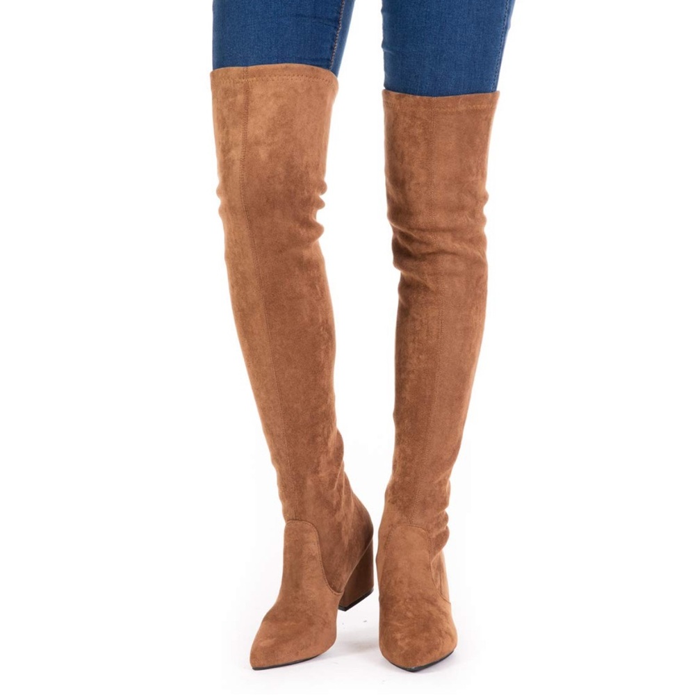 Suede Over-the-Knee Boots - Tan